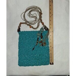 Cappelli Straworld Purse Blue Wooden Beads On Handle String Handle